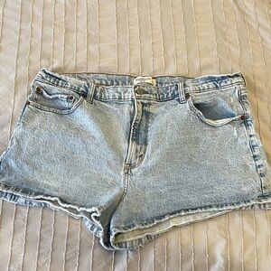 Abercrombie & Fitch 34/18 high rise light wash denim shorts, light distressing